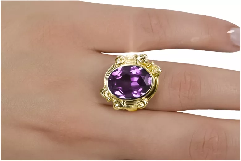 Ring Vintage Stil Amethyst 14 Karat Gelbgold vrc100y